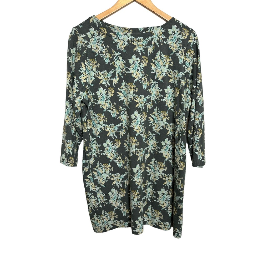 J.Jill Women's Size Large Luxe Supima Pullover 3/4 Sleeve Green Floral Tunic